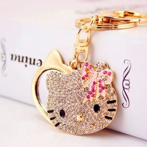 ✨NWT✨ Hello Kitty Sparkle Crystal Mirror Pink Bow & Gold Keychain Handbag Clip